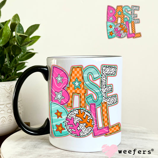 Baseball Orange Pink Teal UV DTF Decal 11oz Coffee Mug Weefers