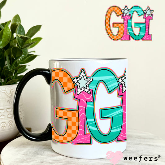 Gigi Orange Pink Teal UV DTF Decal 11oz Coffee Mug Weefers