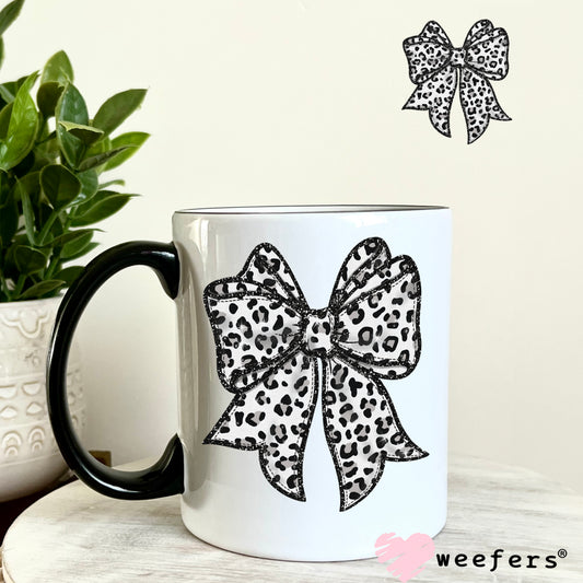 Black and White Dotted Bow UV DTF Decal 11oz Coffee Mug Weefers