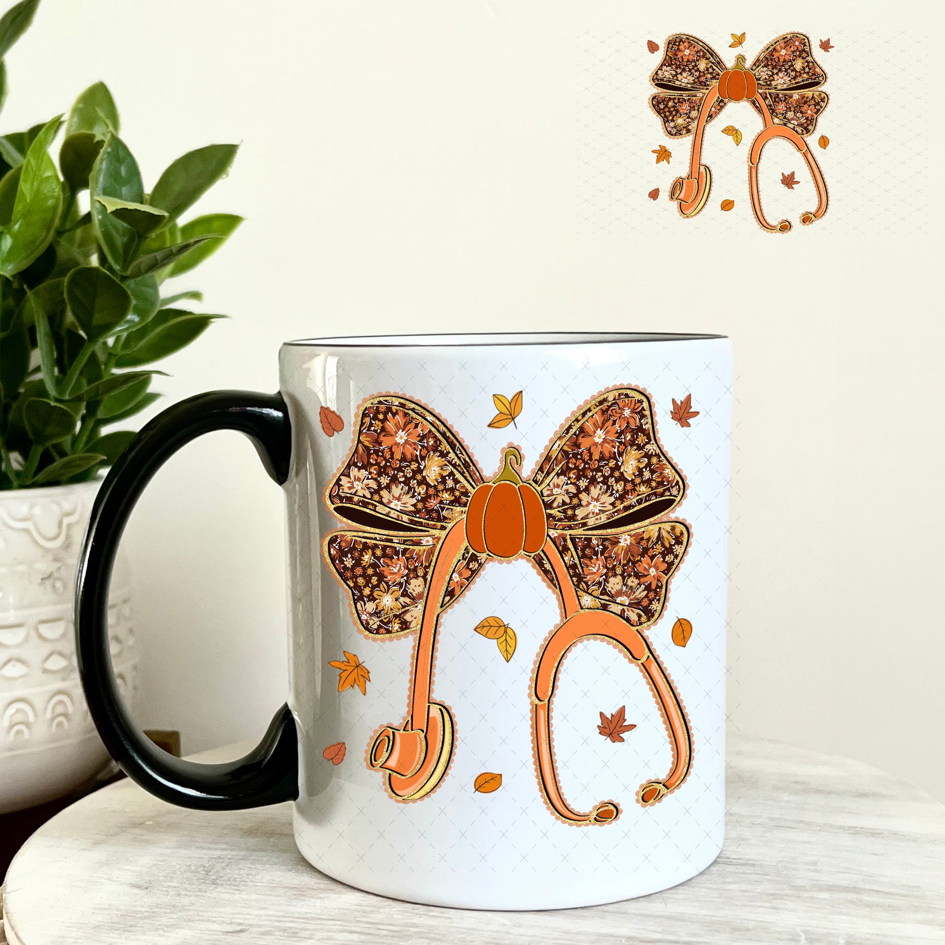 Fall Nurse Stethoscope UV DTF Decal 11oz Coffee Mug Weefers