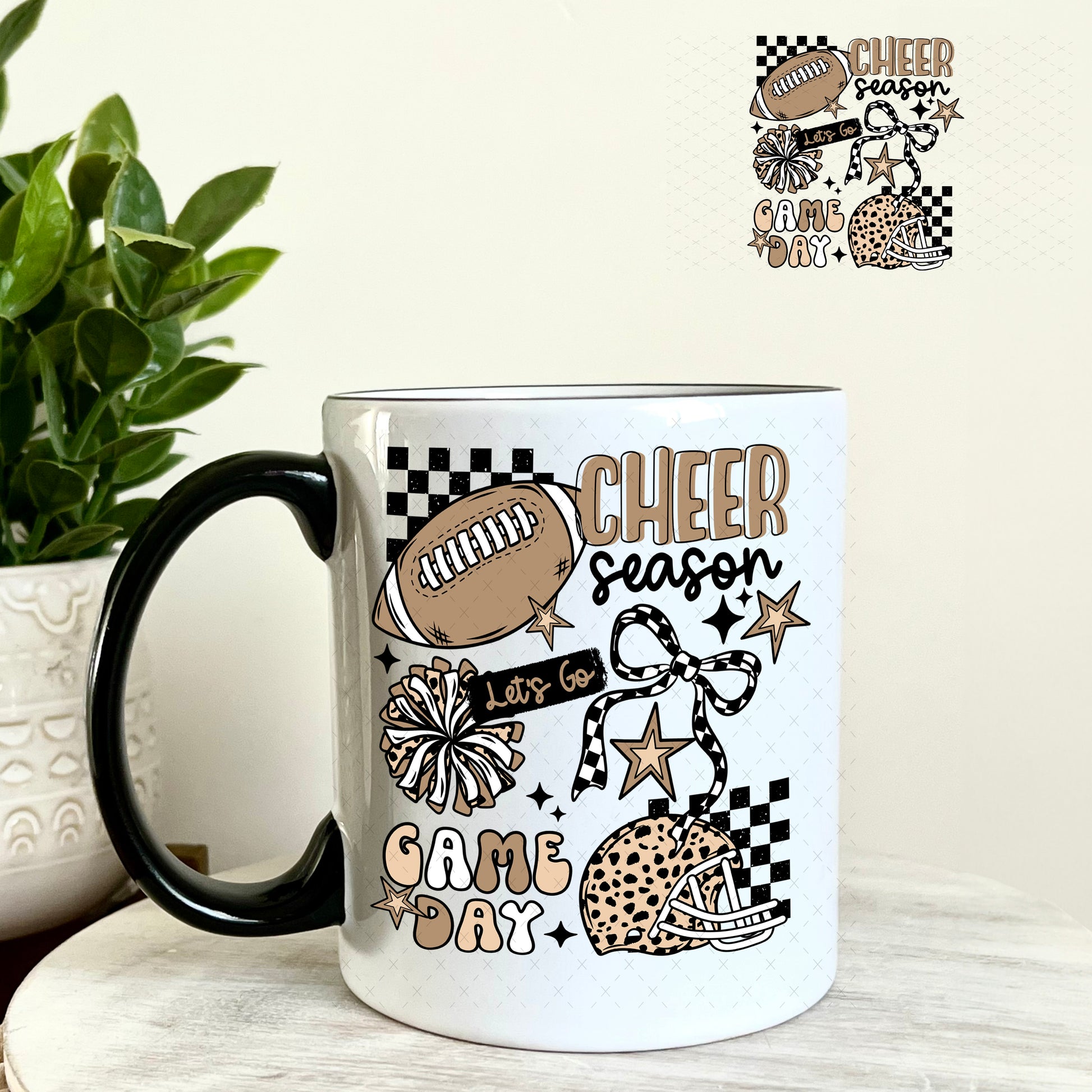 Cheer Season Game Day Pom Pom UV DTF Decal 11oz Coffee Mug Weefers