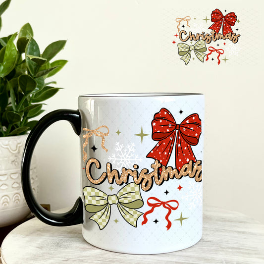 Christmas Bows UV DTF Decal 11oz Coffee Mug Weefers