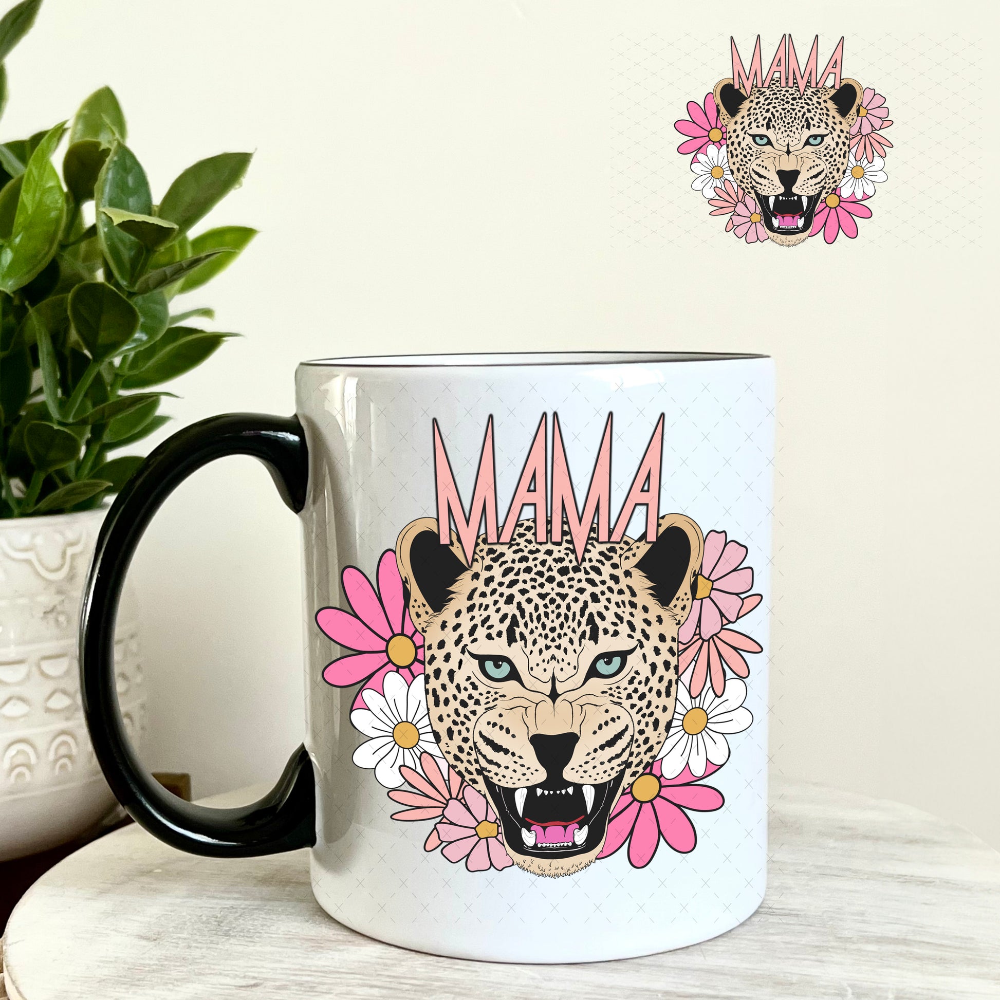 Pink Mama Leopard UV DTF Decal 11oz Coffee Mug Weefers