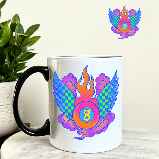 Purple Teal Eightball Wings UV DTF Decal 11oz Coffee Mug Weefers