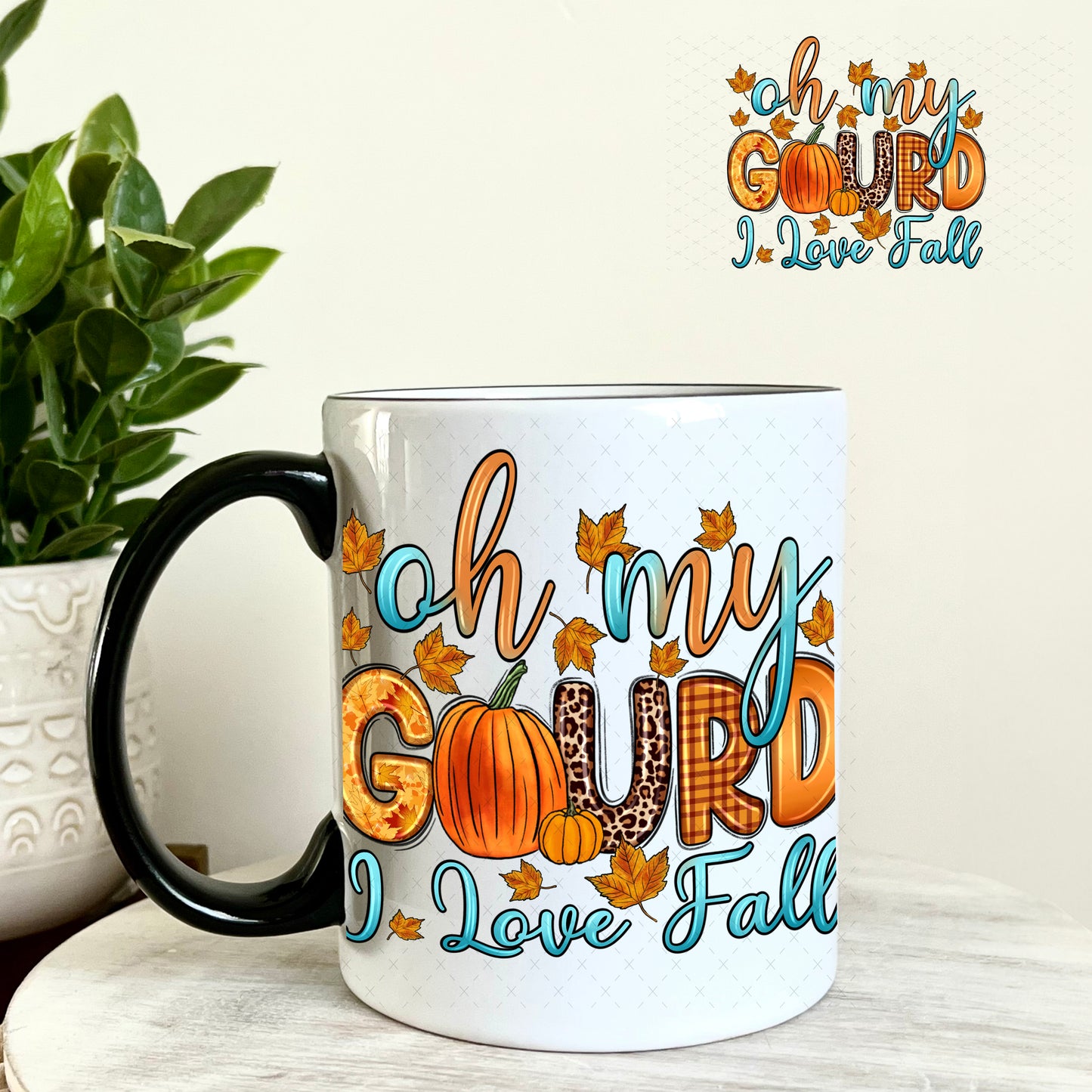 Oh My Gourd I Love Fall UV DTF Decal 11oz Coffee Mug Weefers