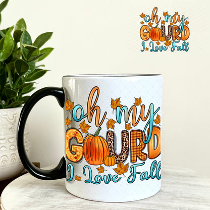 Oh My Gourd I Love Fall UV DTF Decal 11oz Coffee Mug Weefers