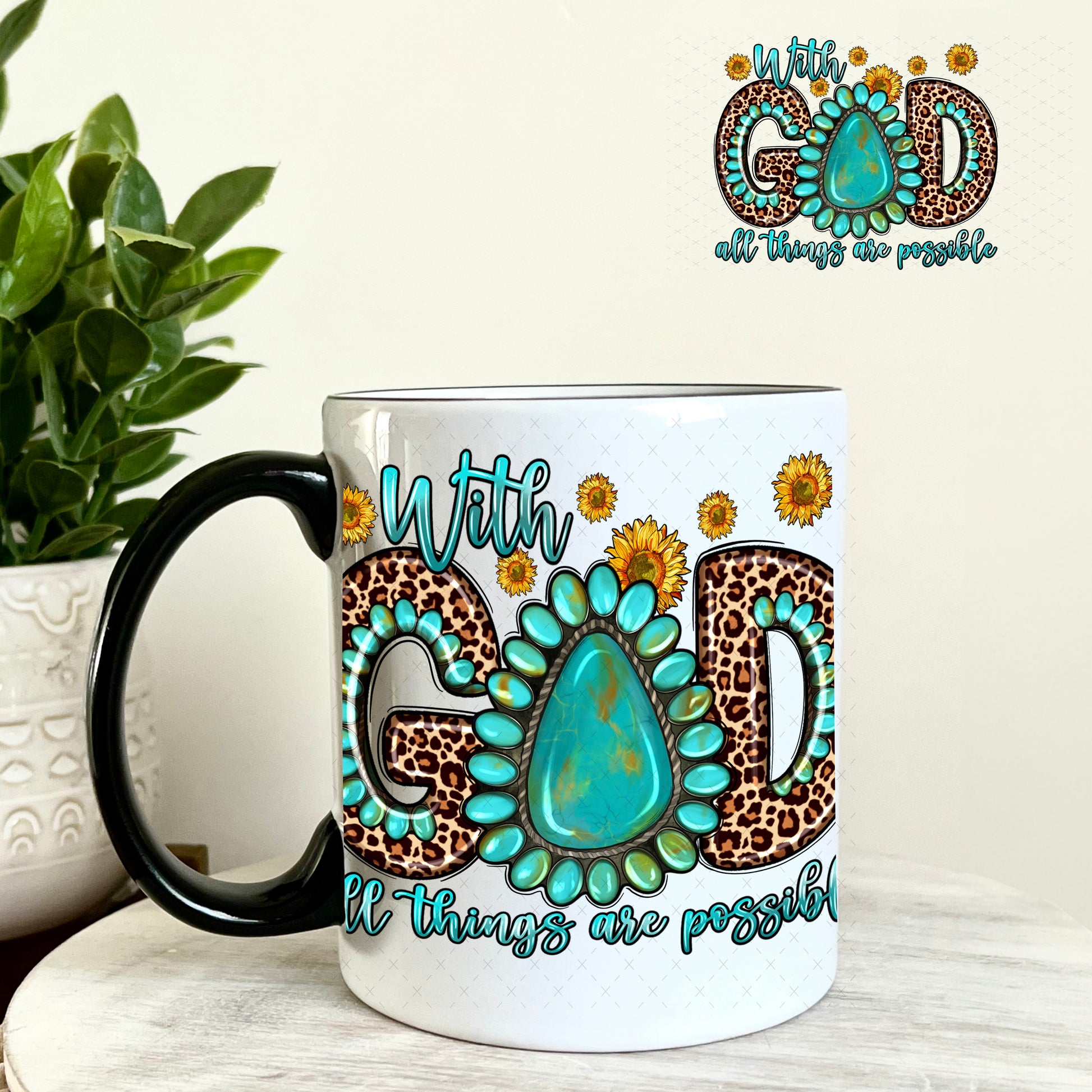With God all Things are Possible Western UV DTF Decal 11oz Coffee Mug Weefers