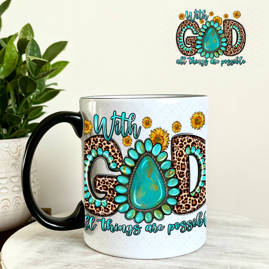 With God all Things are Possible Western UV DTF Decal 11oz Coffee Mug Weefers