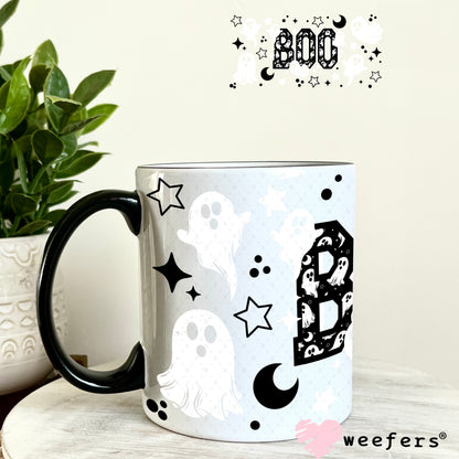Boo Black and White Ghost UV DTF Cup Wrap 11oz Coffee Mug Weefers