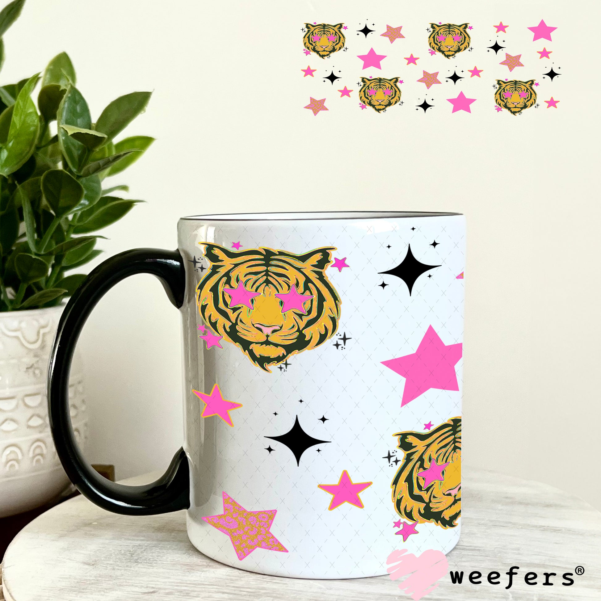 Tiger Blood Pink Star Eyes UV DTF Cup Wrap - Weefers Exclusive 11oz Coffee Mug Weefers