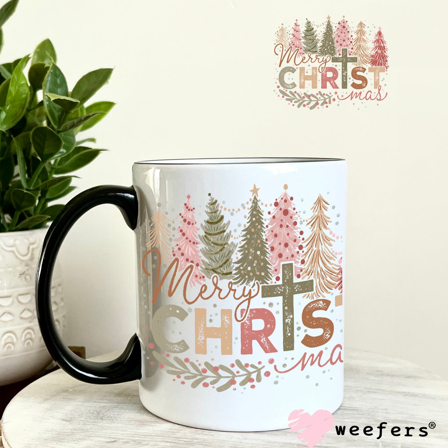 Merry Christmas Pastel Pinks Greens and Peach UV DTF Decal - Weefers