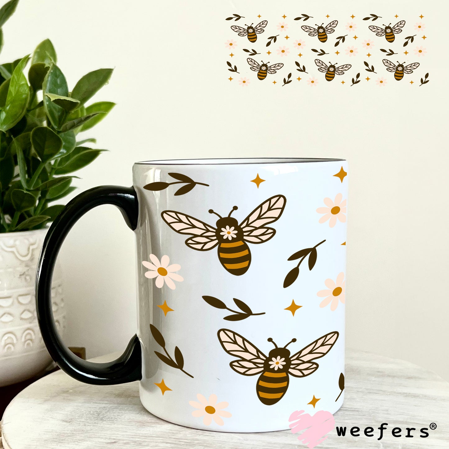 Brown Bees and Flowers UV DTF Cup Wrap - Weefers