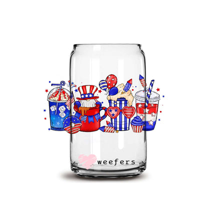 4th of July Coffee Latte 16oz Libbey Glass Can UV DTF or Sublimation Wrap - Decal - Weefers