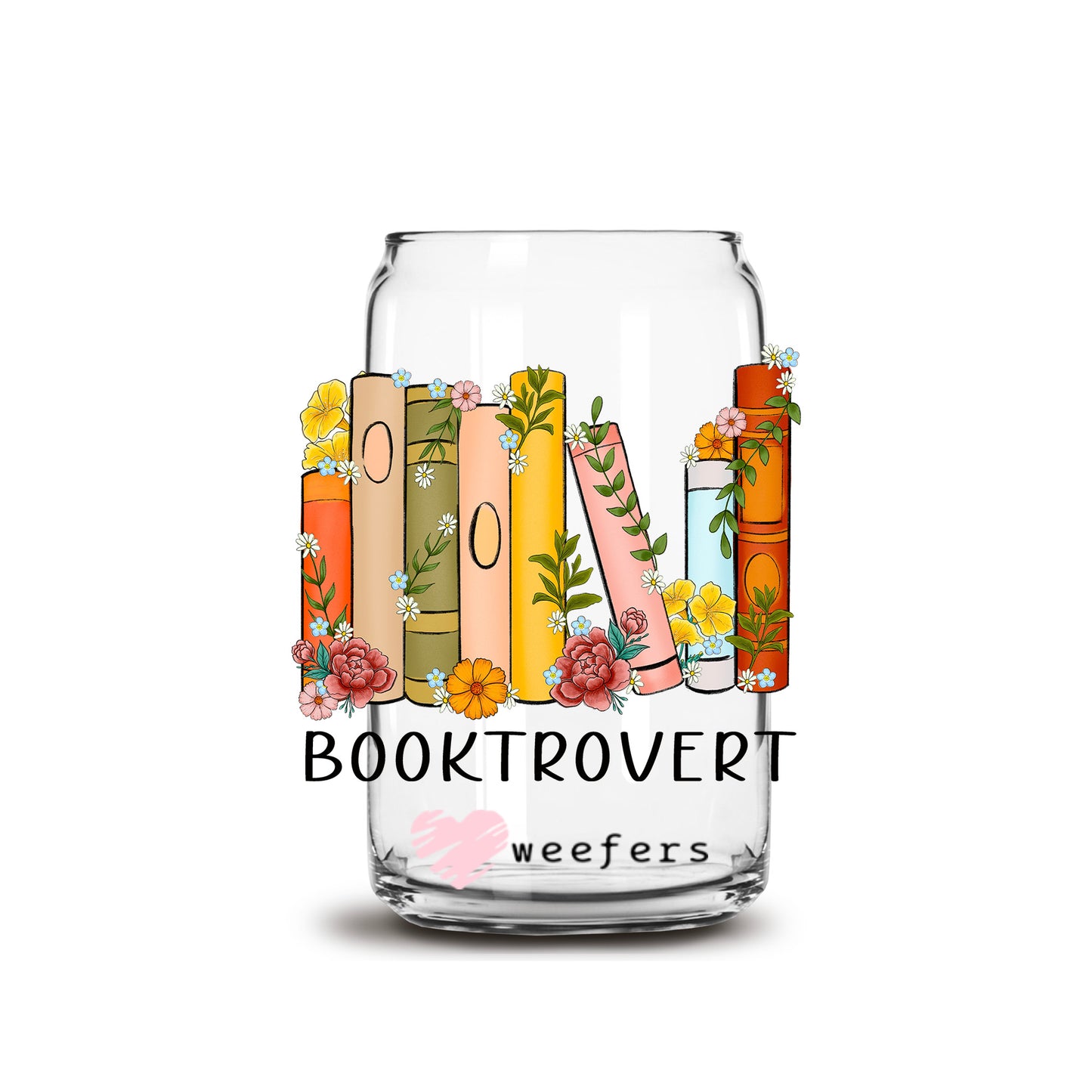 BookTrovert Floral Books 16oz Libbey Glass Can UV DTF or Sublimation Wrap - Decal - Weefers