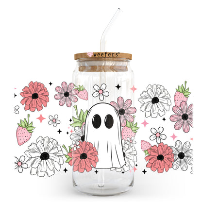 Ghost And Flowers 20oz Libbey Glass Can, 34oz Hip Sip, 40oz Tumbler, 24oz Cold Cup UV DTF or Sublimation Decal Transfer - Weefers