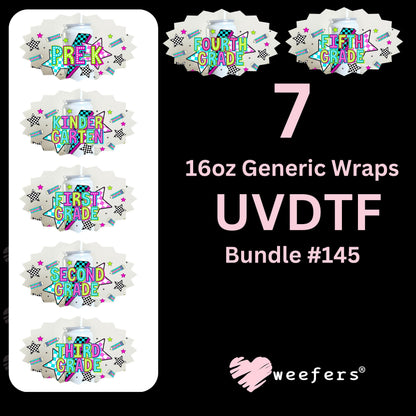 Grade School Crew Ver 1 Pre-k - 5th Grade UV DTF Cup Wrap Bundle 16oz Generic Weefers