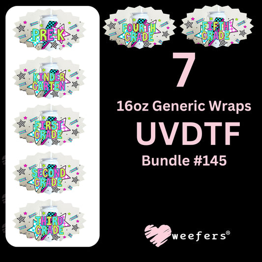 Grade School Crew Ver 1 Pre-k - 5th Grade UV DTF Cup Wrap Bundle 16oz Generic Weefers