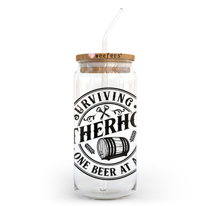 Surviving Fatherhood One Beer at a Time Black 20oz Libbey Glass Can, 34oz Hip Sip, 40oz Tumbler, 24oz Cold Cup UV DTF or Sublimation Decal Transfer - Weefers