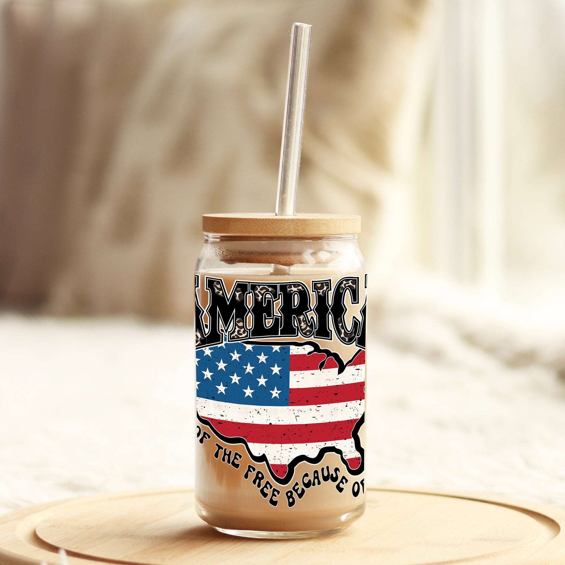 America Land of the Free 16oz Libbey Glass Can UV DTF or Sublimation Cup Wrap - Decal Transfer - Weefers