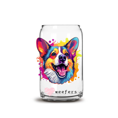 Corgi Colorful Watercolor 16oz Libbey Glass Can UV DTF or Sublimation Wrap - Decal - Weefers