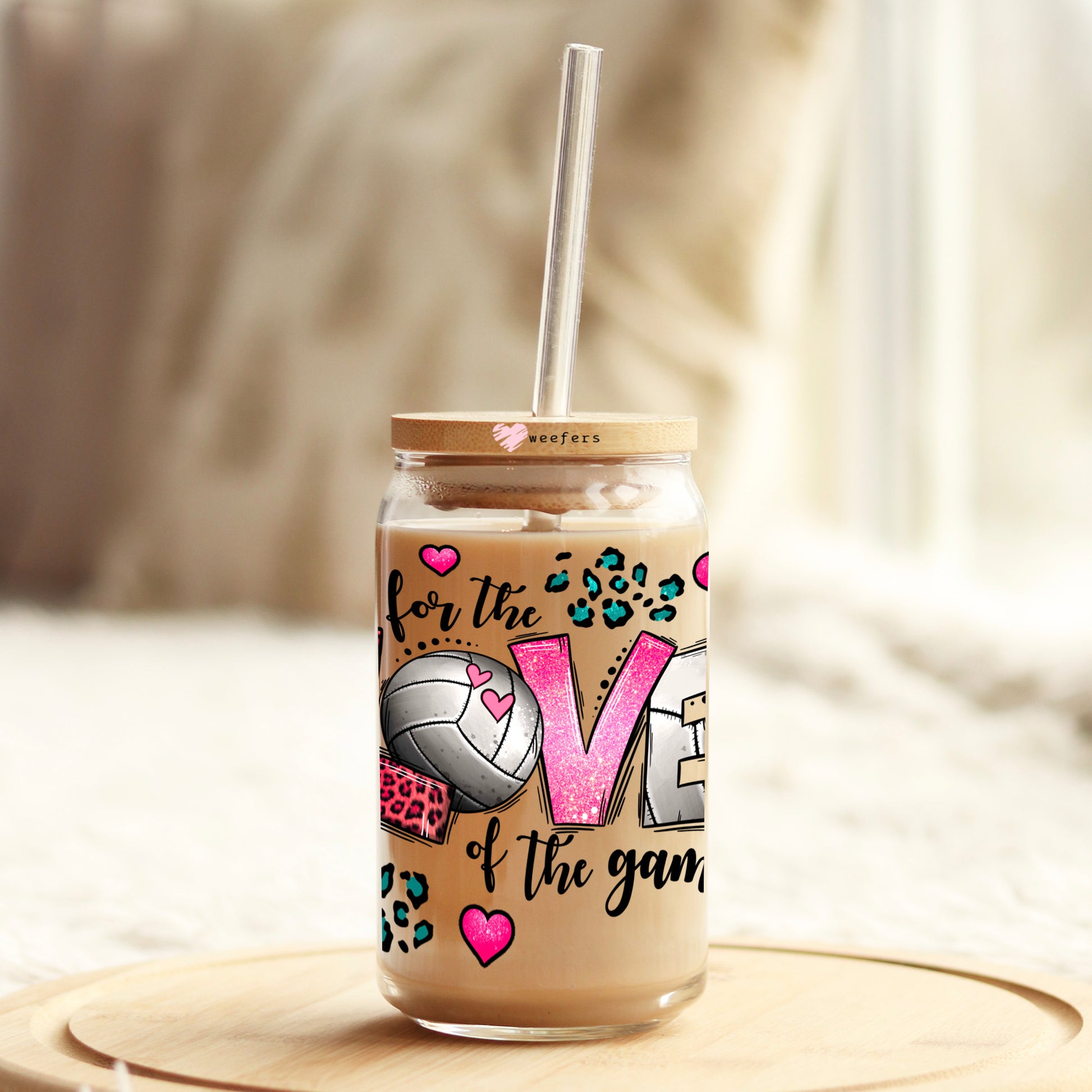 For the Love of the Game Volleyball 16oz Libbey Glass Can UV DTF or Sublimation Wrap - Decal Transfer - Weefers