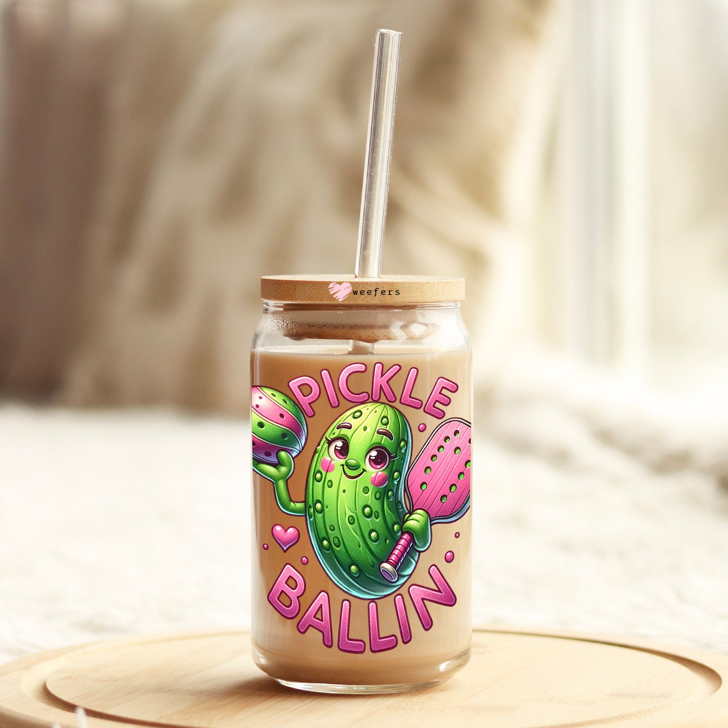 Pickle Ballin Pink Pickle 16oz Libbey Glass Can UV DTF or Sublimation Wrap Decal Transfer - Weefers