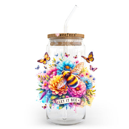 Colorful Let it Bee  20oz Libbey Glass Can UV DTF or Sublimation Wrap - Decal Transfer - Weefers