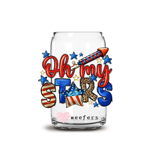 Oh My Stars 4th of July 16oz Libbey Glass Can UV DTF or Sublimation Decal Transfer - Weefers