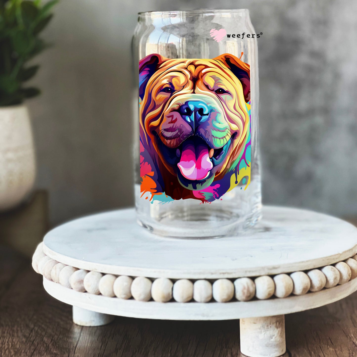 Chinese Shar Pei Colorful Watercolor 16oz Libbey Glass Can UV DTF or Sublimation Wrap - Decal - Weefers