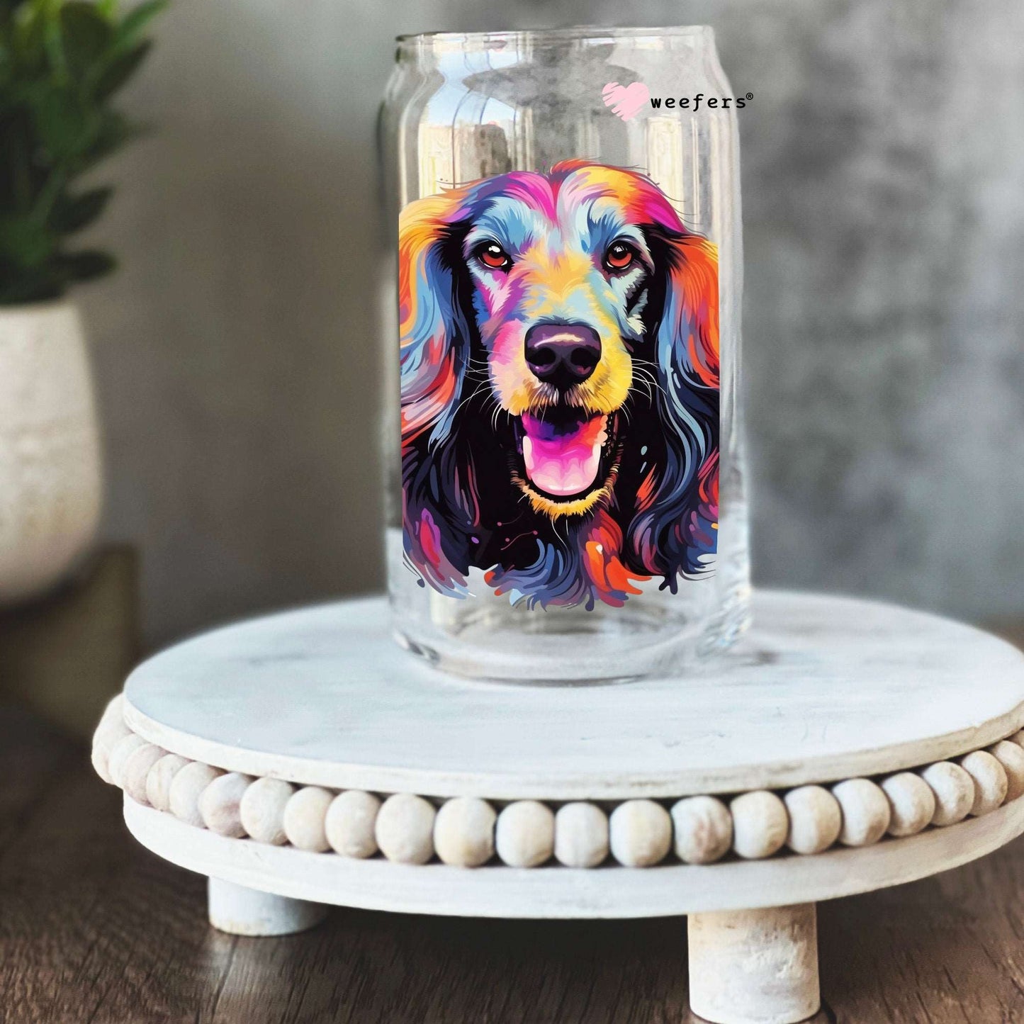 Afghan Hound Colorful Watercolor 16oz Libbey Glass Can UV DTF or Sublimation Wrap - Decal - Weefers