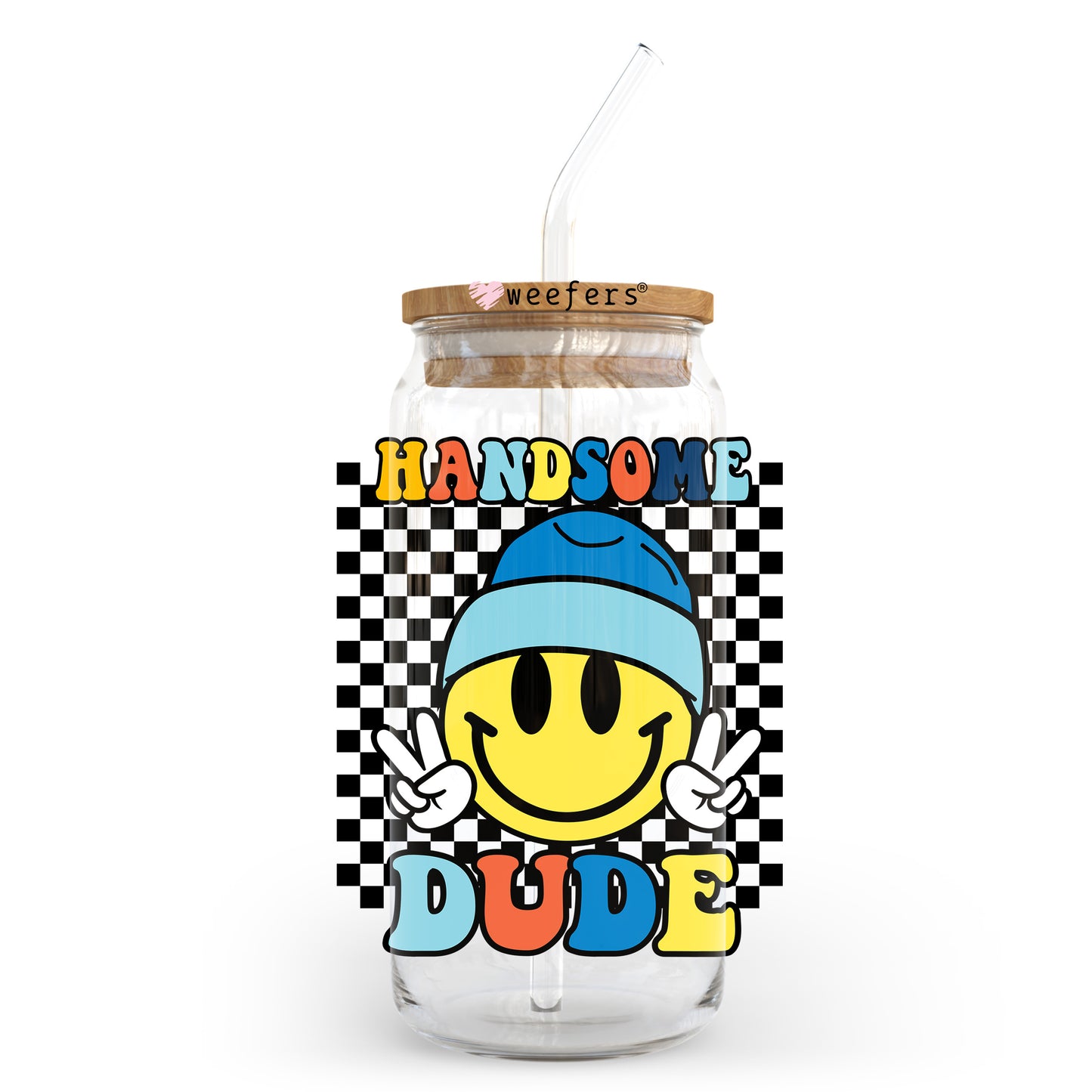 Handsome Dude Happy Face 20oz Libbey Glass Can UV DTF or Sublimation Wrap - Decal - Weefers