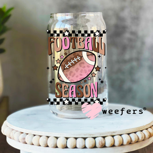Football Season Pink and Brown UV DTF Decal 16oz Libbey Glass Original Size Weefers