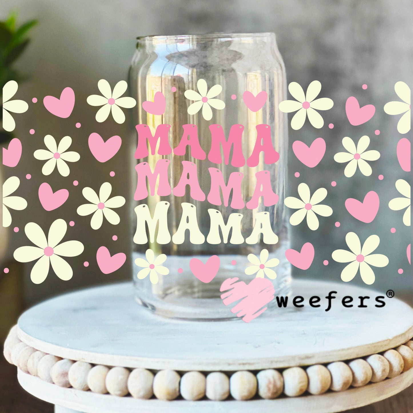 Mama Hearts and Flowers UV DTF Cup Wrap - Weefers