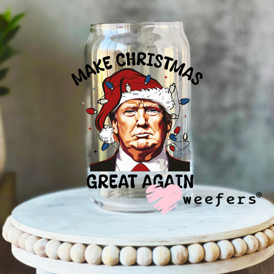 Trump Make Christmas Great Again UV DTF Decal 16oz Libbey Glass Original Size Weefers