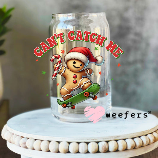 Can't Catch Me Gingerbread Man UV DTF Decal 16oz Libbey Glass Original Size Weefers