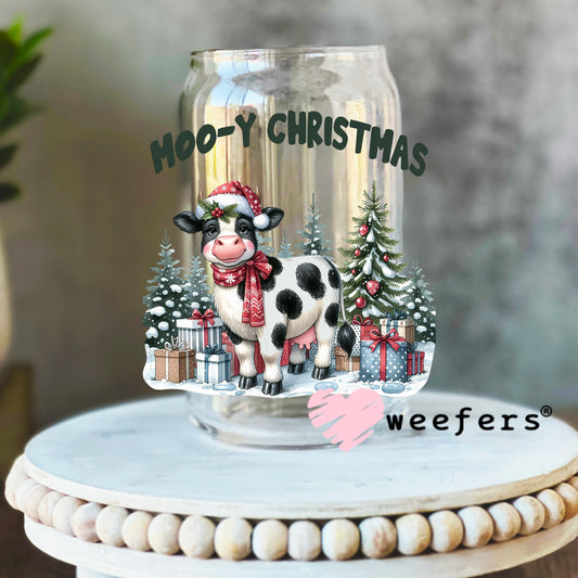 Mooy Christmas Cow UV DTF Decal 16oz Libbey Glass Original Size Weefers