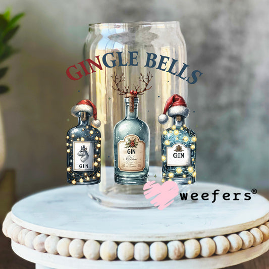 GinGle Bells Christmas Drink UV DTF Decal 16oz Libbey Glass Original Size Weefers