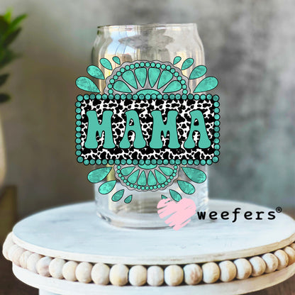 Turquoise Mama Black Dots UV DTF Decal 16oz Libbey Glass Original Size Weefers