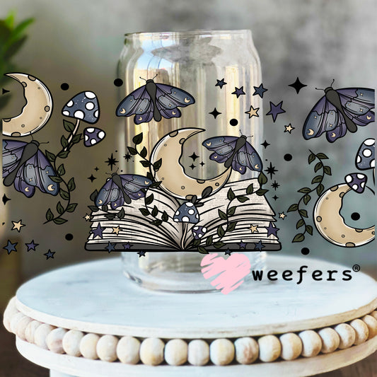 Cottagecore Open Book UV DTF Cup Wrap 16oz Libbey Glass Original Size Weefers