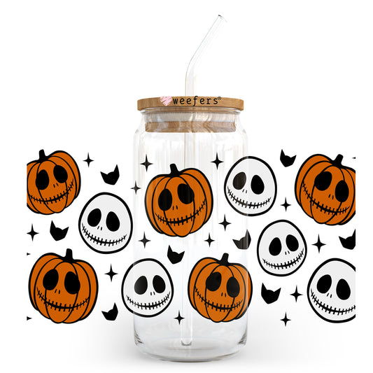 Pumpkin And Skeleton Heads 20oz Libbey Glass Can, 34oz Hip Sip, 40oz Tumbler, 24oz Cold Cup UV DTF or Sublimation Decal Transfer - Weefers