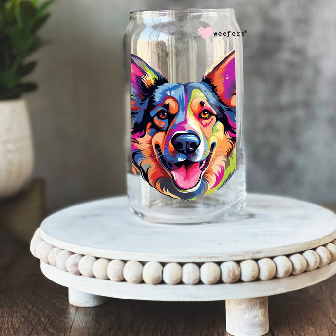 a glass jar with a dog's face painted on it