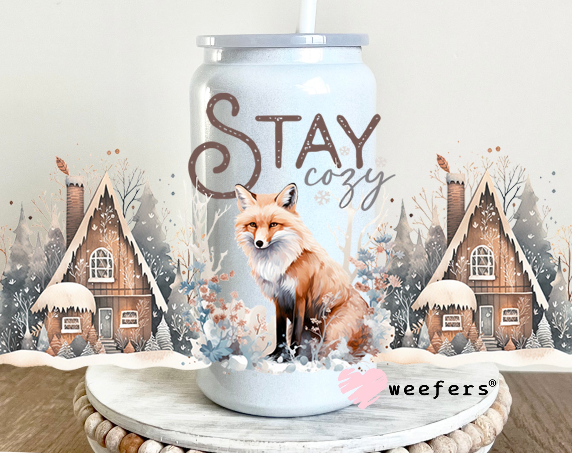 Stay Cozy Christmas Fox 16oz UV DTF Cup Wrap