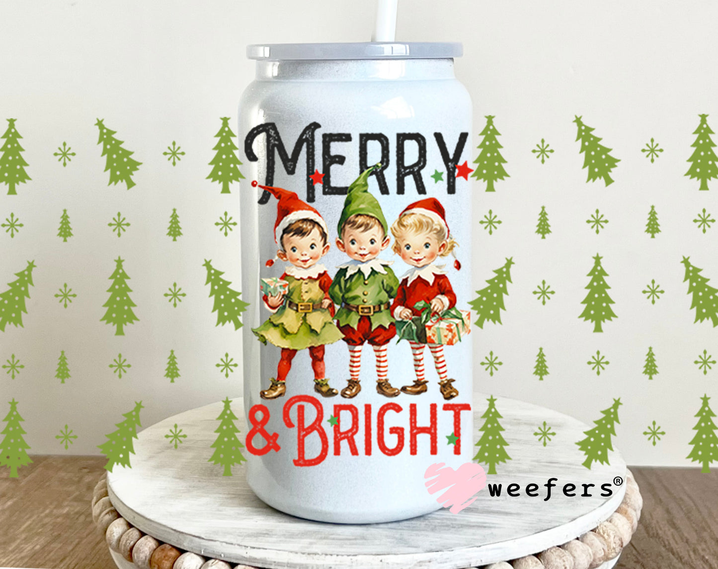 Merry & Bright Retro Christmas 16oz UV DTF Cup Wrap