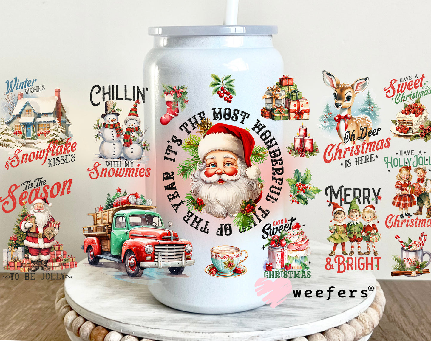 Retro Christmas 16oz UV DTF Cup Wrap