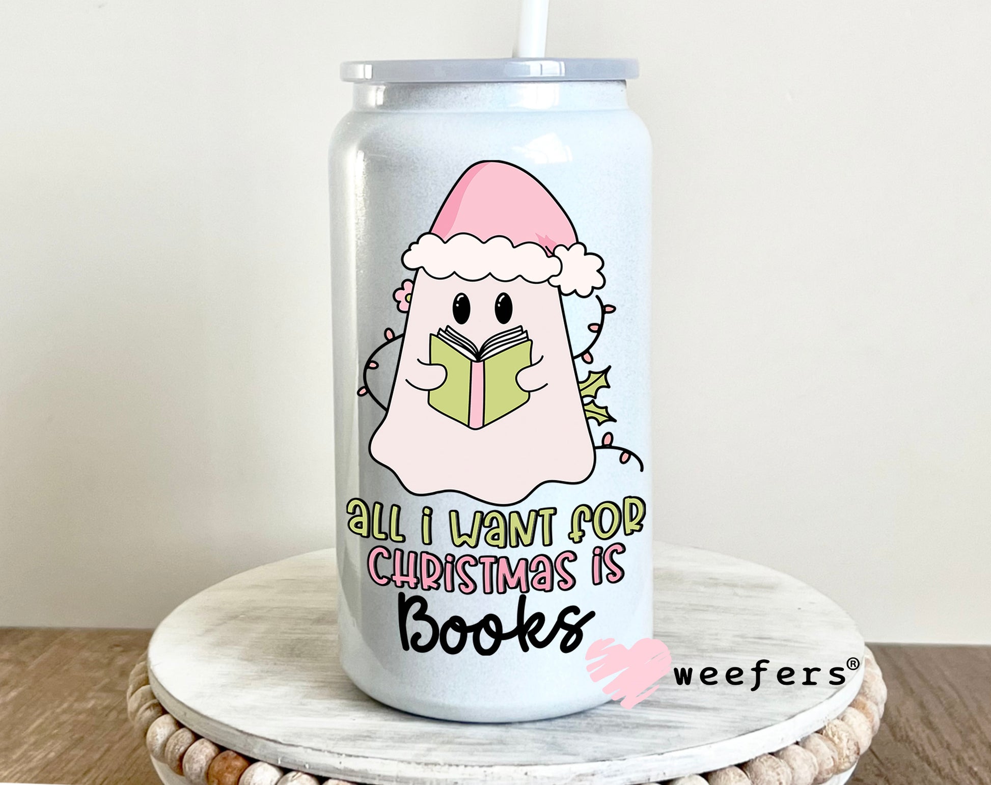 All I want for Christmas is Books 16oz UV DTF Decal