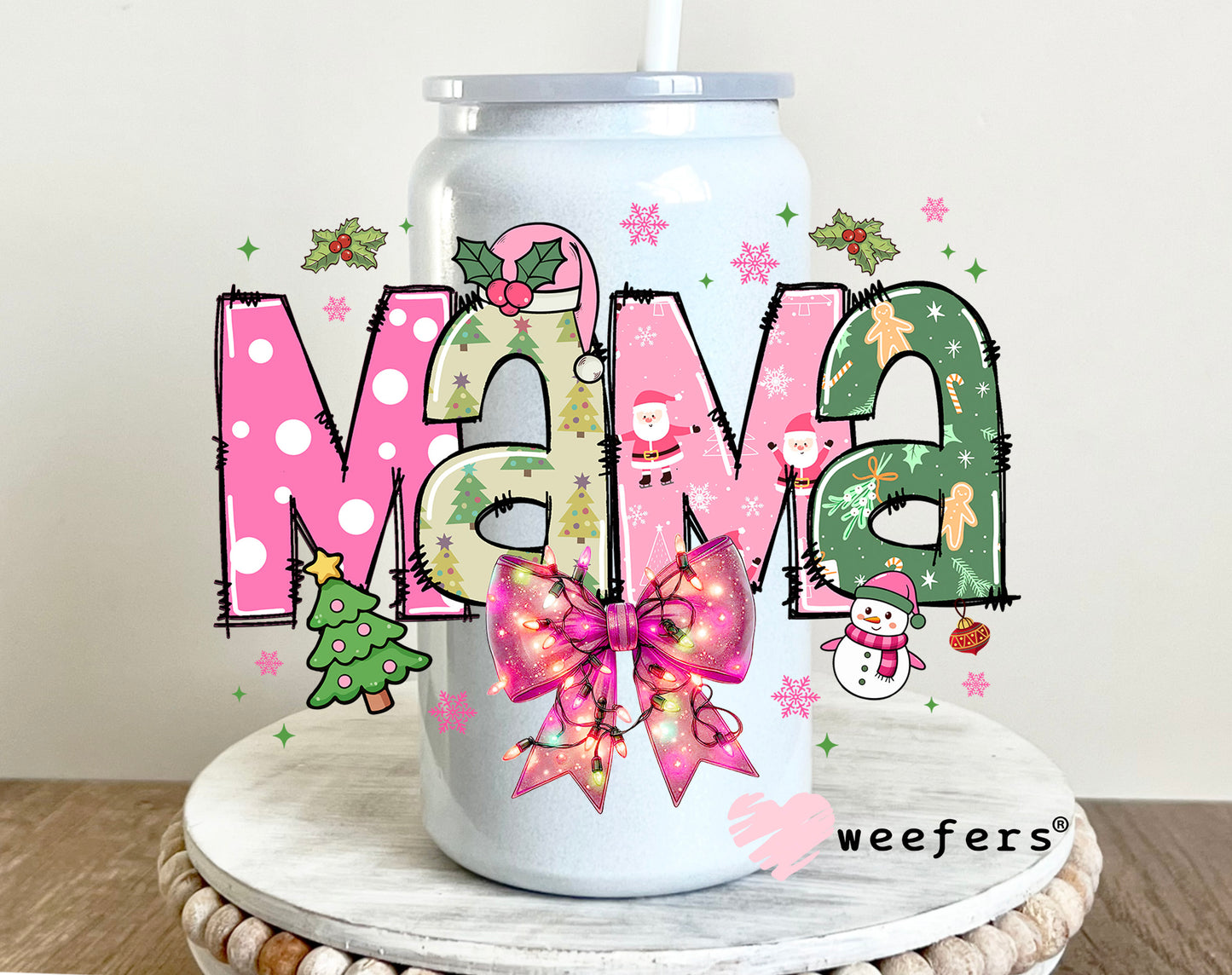 Mama Coquette Christmas Bow 16oz UV DTF Decal