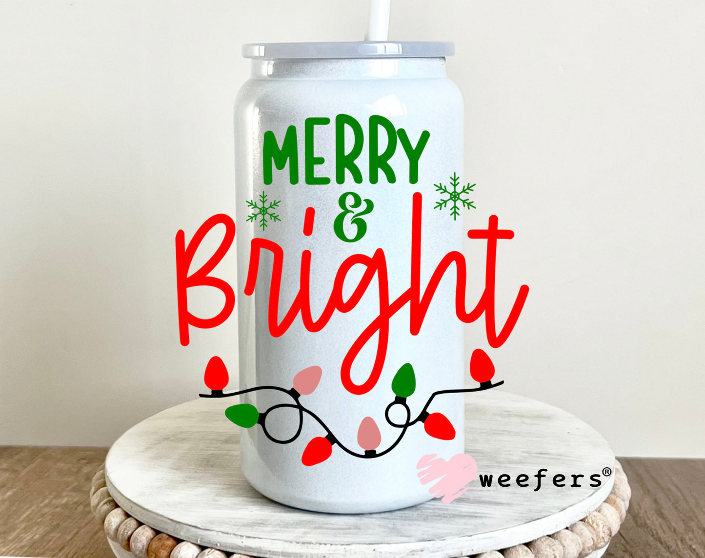 Merry & Bright Christmas Lights 16oz UV DTF Decal