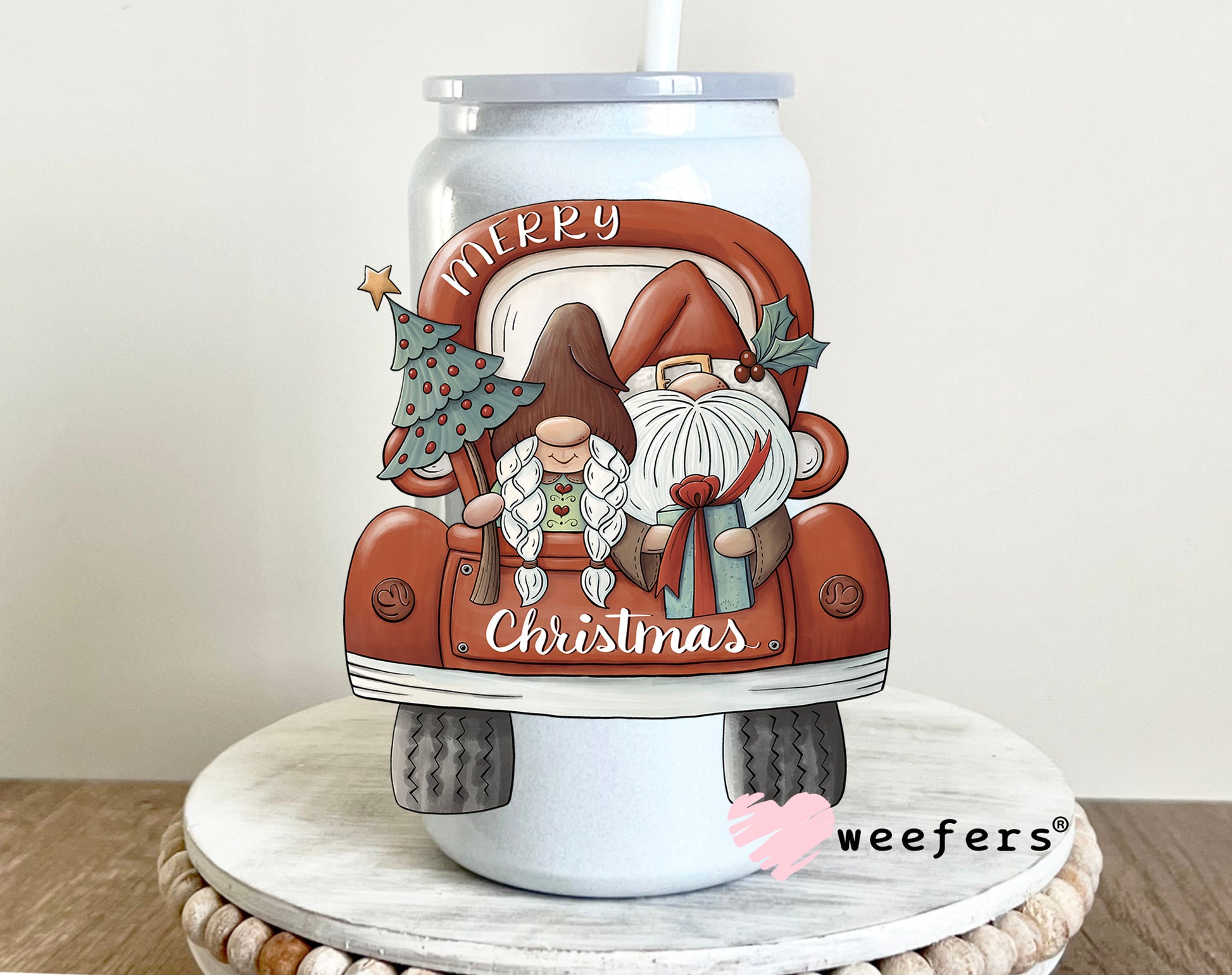 Merry Christmas Old Time Gnomes 16oz UV DTF Decal