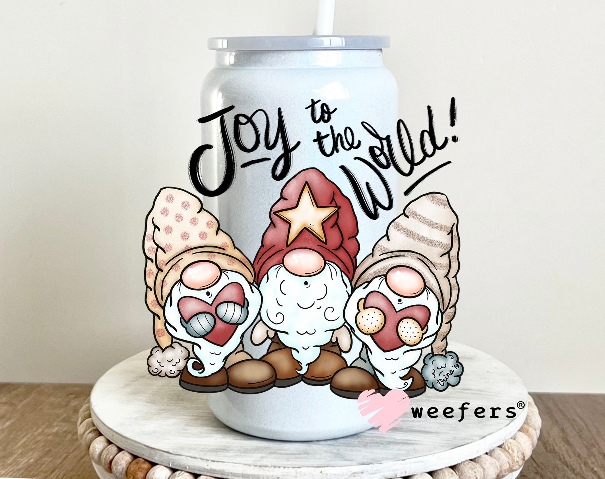 Joy to the World Old Time Christmas Gnomes 16oz UV DTF Decal