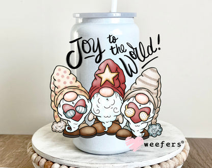 Joy to the World Old Time Christmas Gnomes 16oz UV DTF Decal